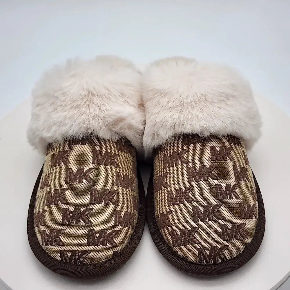 NEW - Michael Kors Tula Scuff Women's Faux Fur Logo Slide House Shoes - Size 6